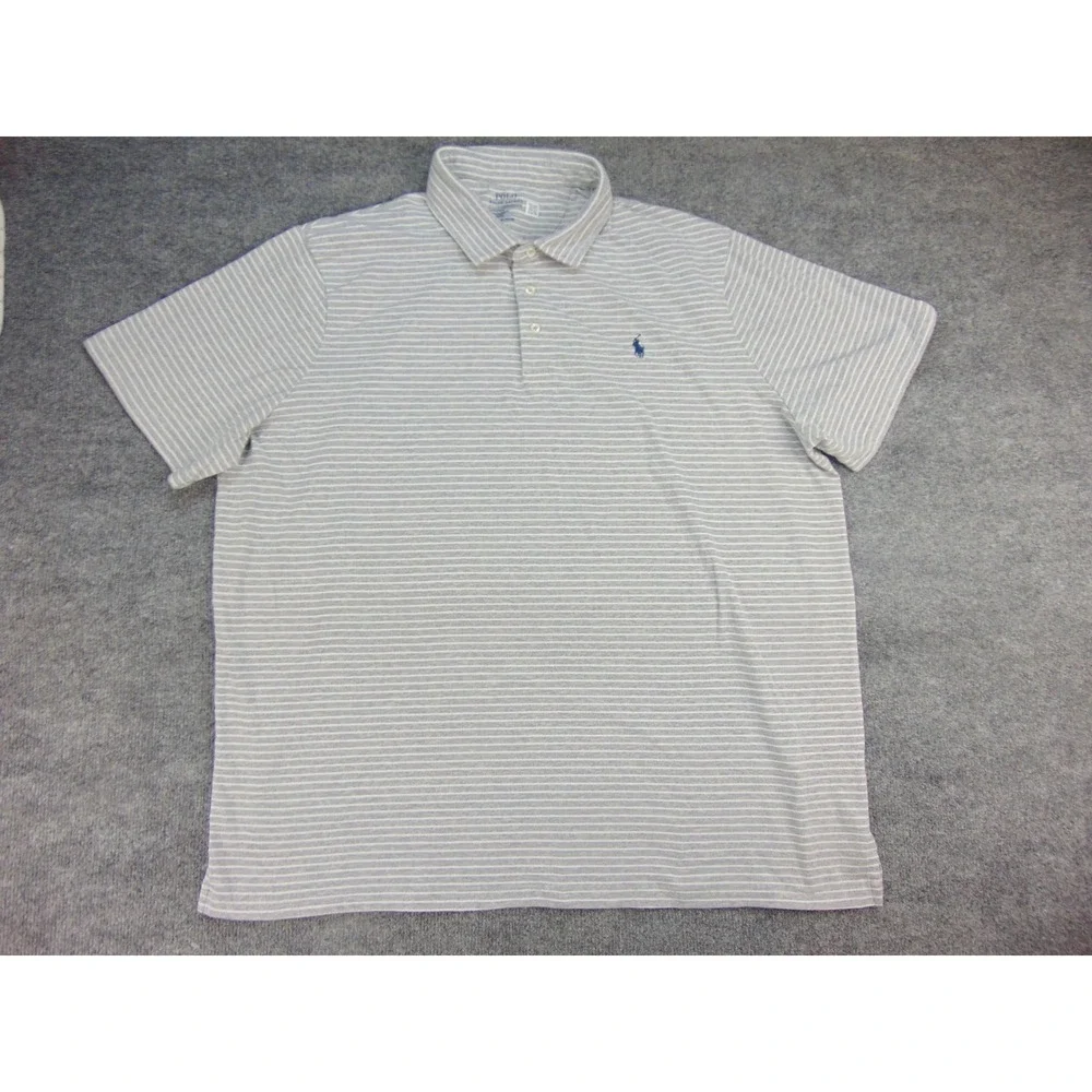 Polo Ralph Lauren Shirt Mens XXL Performance Gray White Striped Short Sleeve